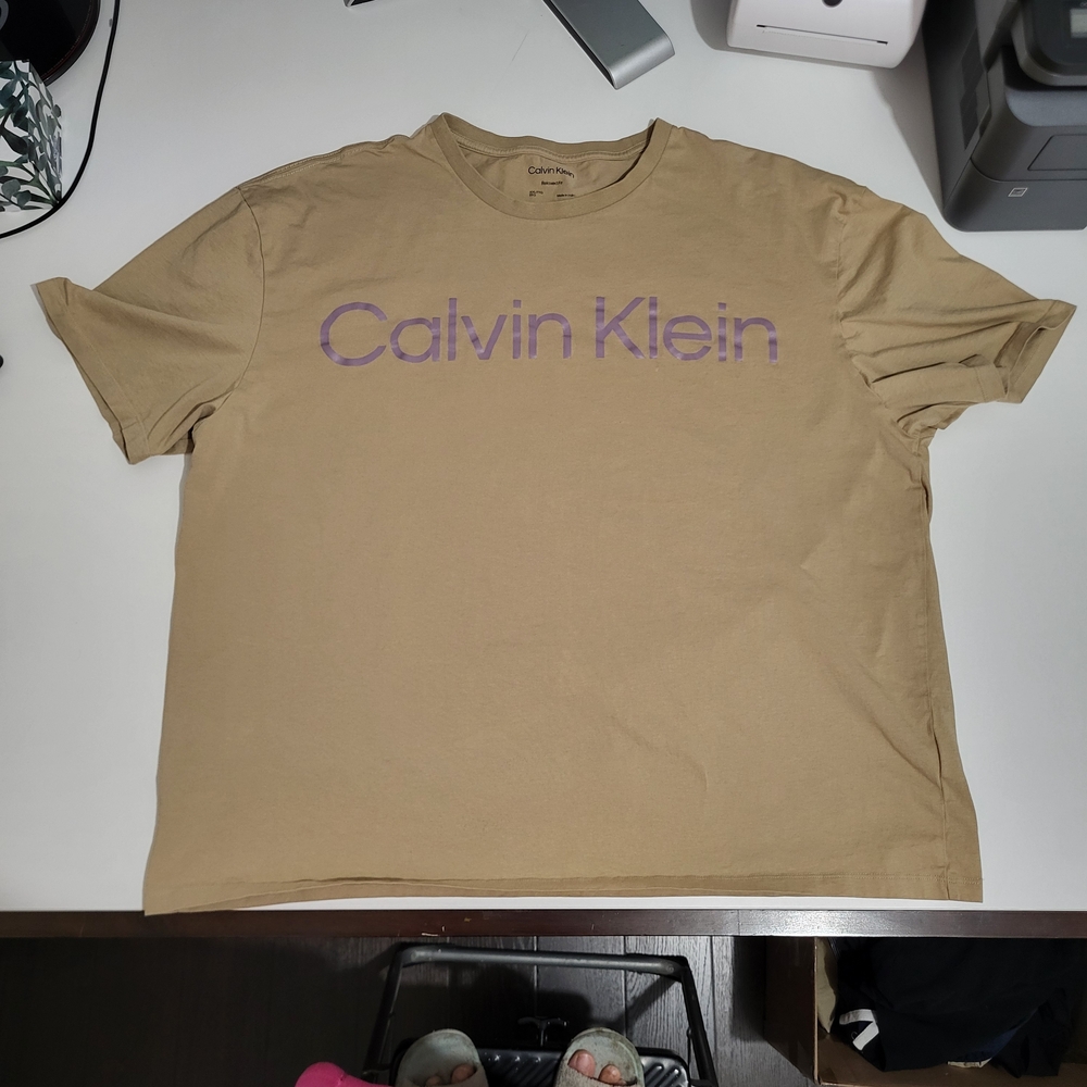 Calvin Klein Men’s Logo T-Shirt XXL Relaxed Fit Beige